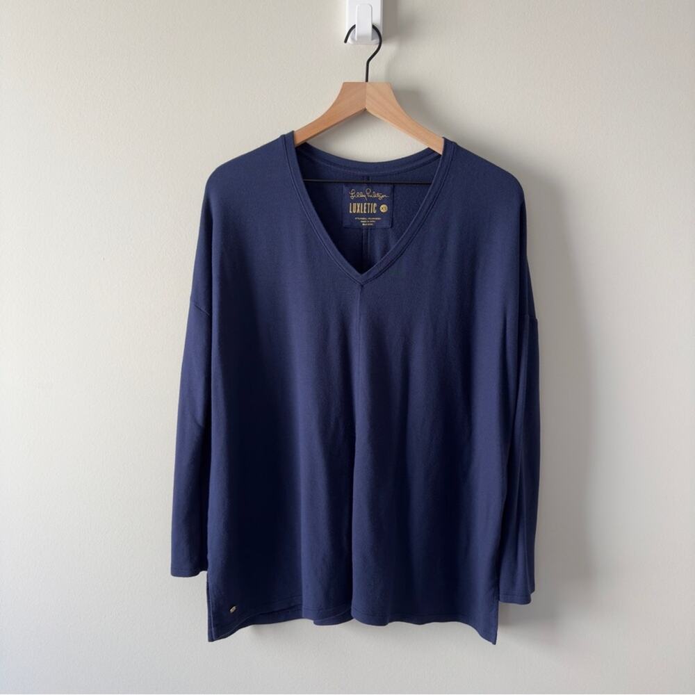 Lilly Pulitzer Luxletic long sleeve v-neck top square stretch slit hem modal XS